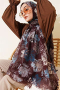 Leaf Pattern Aya Series Scarf Dark Brown