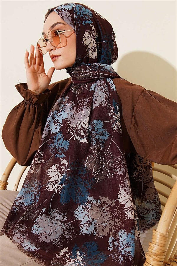 Leaf Pattern Aya Series Scarf Dark Brown