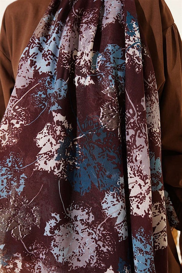 Leaf Pattern Aya Series Scarf Dark Brown