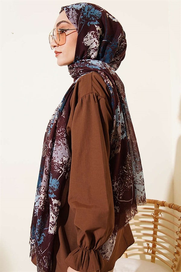 Leaf Pattern Aya Series Scarf Dark Brown