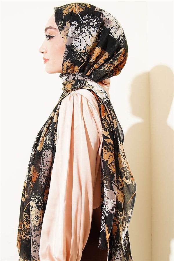 Leaf Pattern Aya Series Shawl Mustard