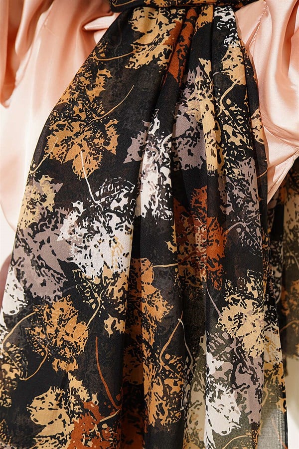 Leaf Pattern Aya Series Shawl Mustard