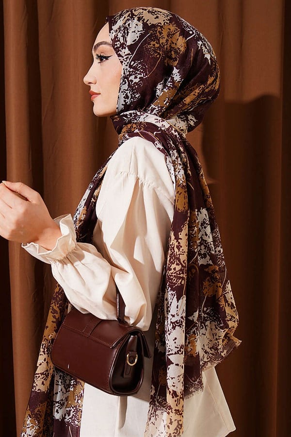 Leaf Pattern Aya Series Shawl Coffee