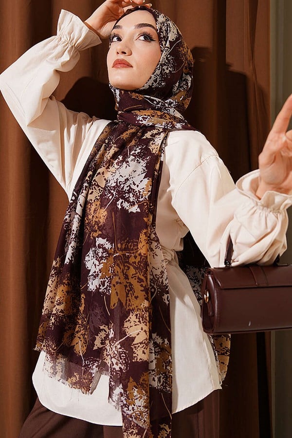 Leaf Pattern Aya Series Shawl Coffee