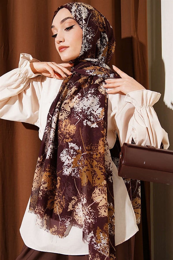 Leaf Pattern Aya Series Shawl Coffee