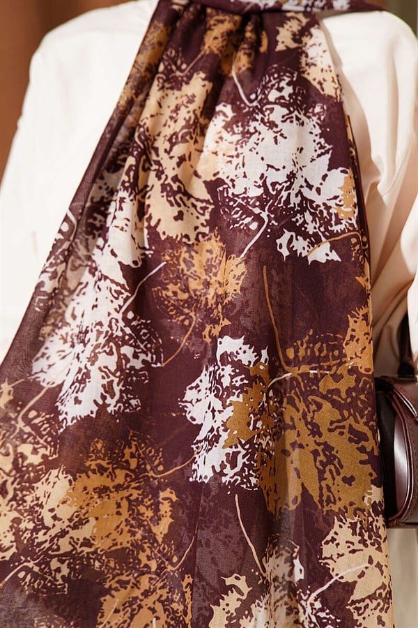 Leaf Pattern Aya Series Shawl Coffee