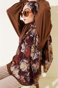 Leaf Pattern Aya Series Shawl Chestnut