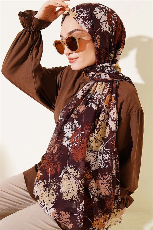 Leaf Pattern Aya Series Shawl Chestnut