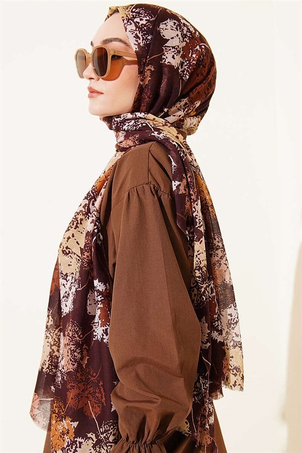 Leaf Pattern Aya Series Shawl Chestnut