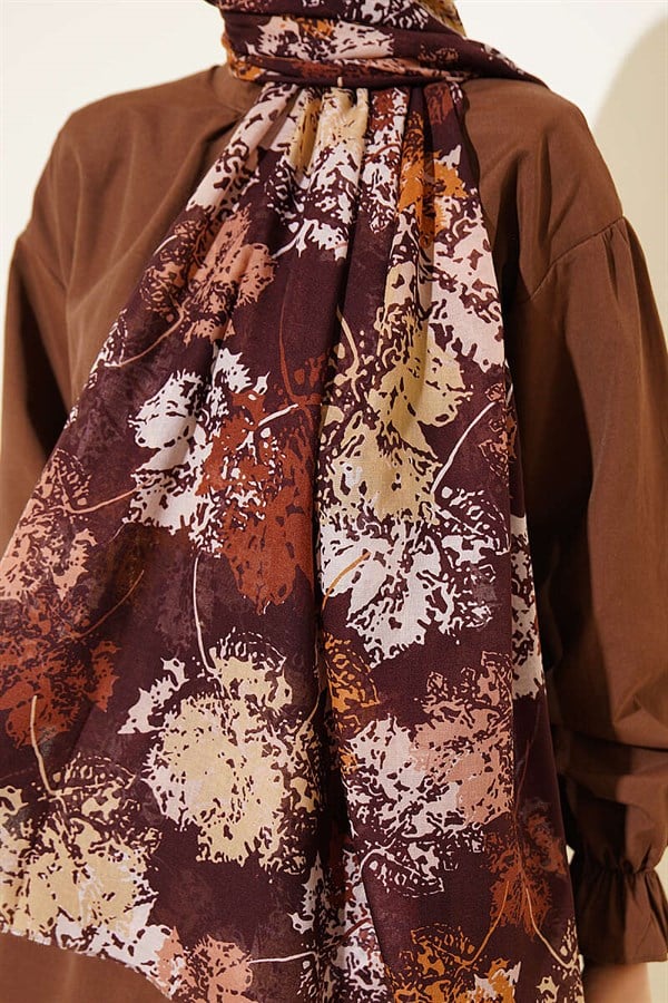 Leaf Pattern Aya Series Shawl Chestnut