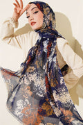 Leaf Pattern Aya Series Scarf Navy Blue