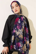 Leaf Pattern Aya Series Scarf Navy Blue Fuchsia