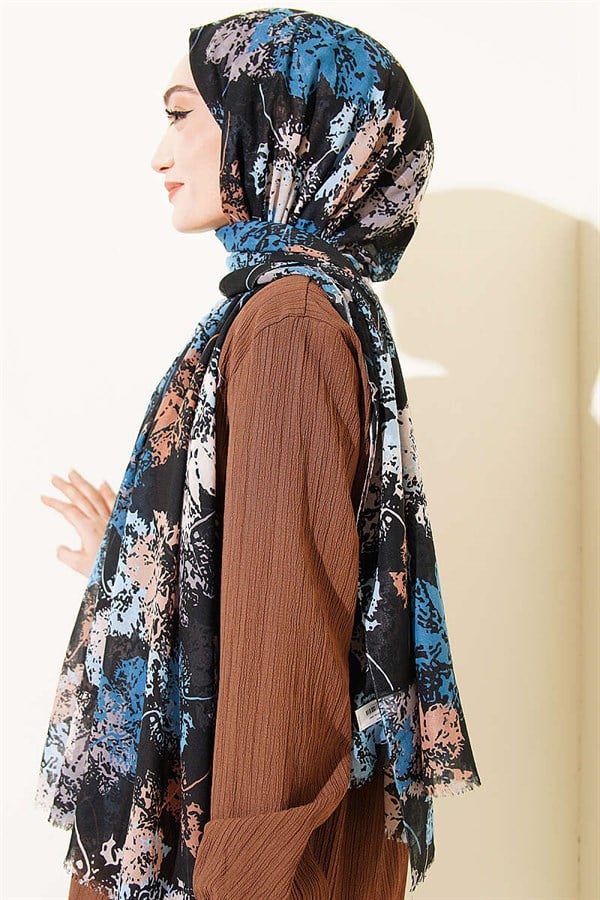 Leaf Pattern Aya Series Scarf Black Blue
