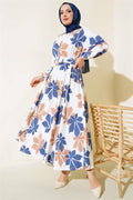 Leaf Patterned Mevlana Dress Indigo