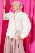 Leaf Embroidered Pearl Shirt, Ecru
