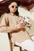 Leaf Embroidered Stoned Shirt Latte