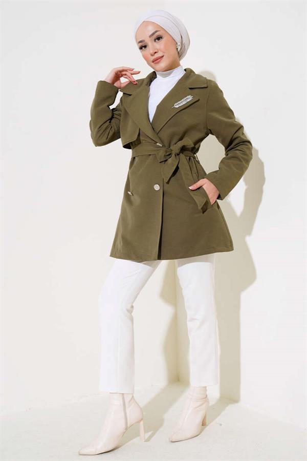 Leaf Stone Cape Trench Coat Khaki