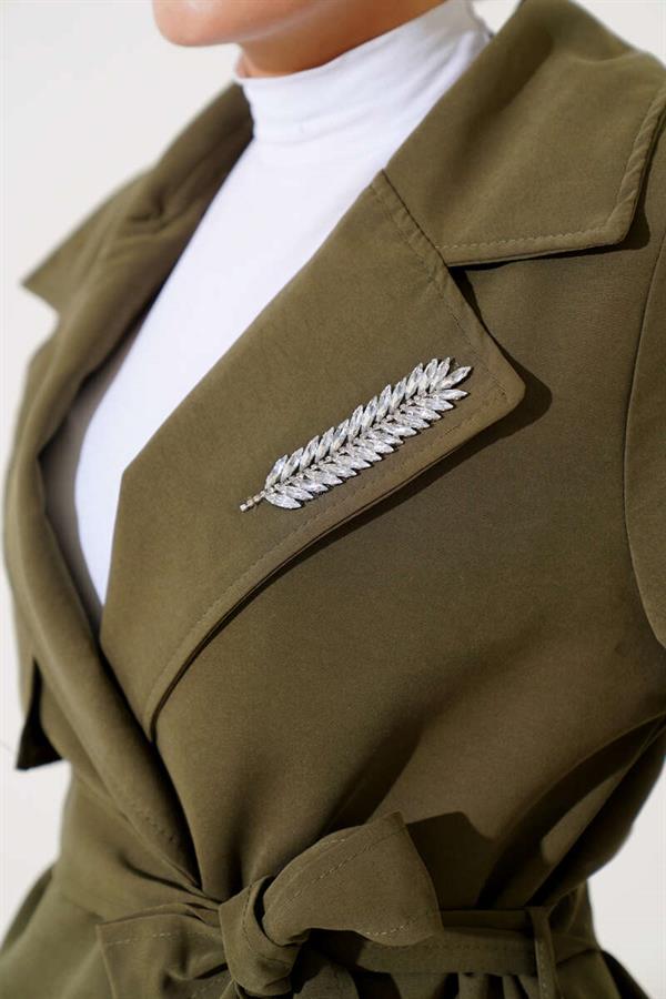 Leaf Stone Cape Trench Coat Khaki