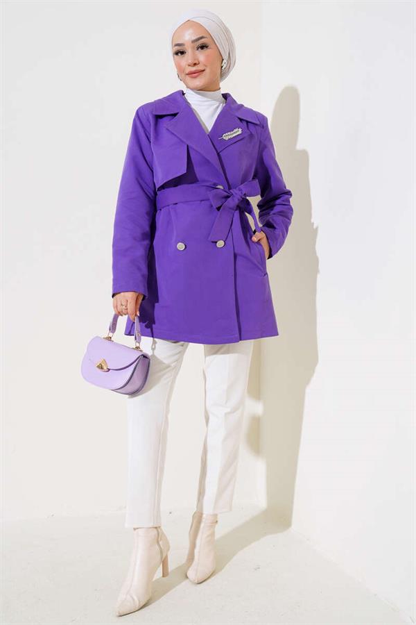 Leaf Stone Cape Trench Coat Purple