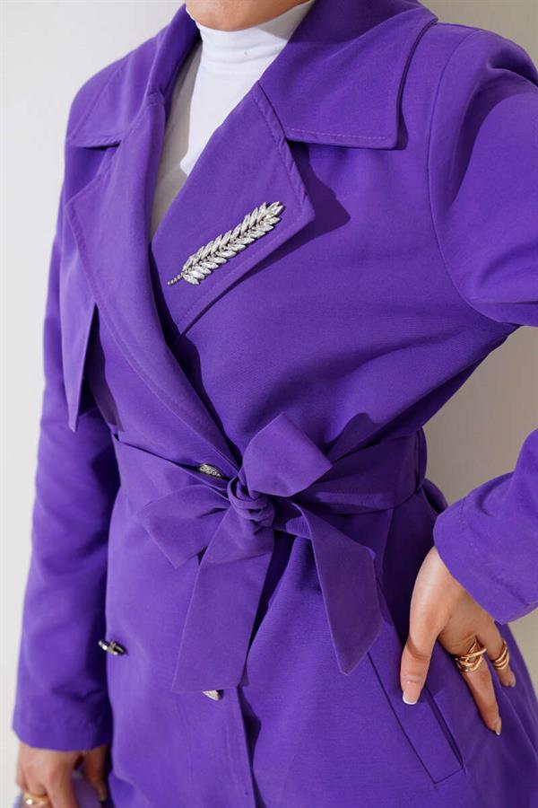 Leaf Stone Cape Trench Coat Purple