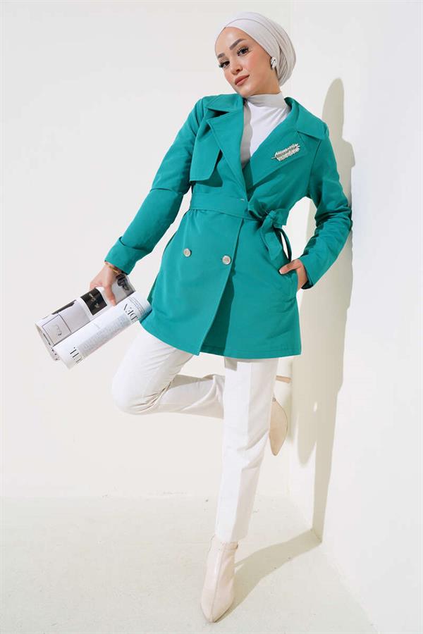 Leaf Stone Cape Trench Coat Petrol