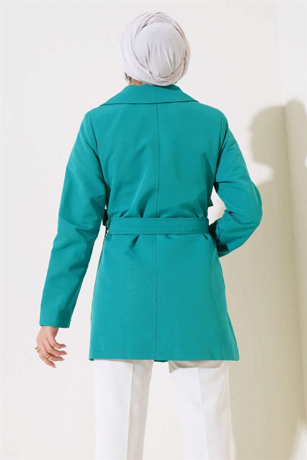 Leaf Stone Cape Trench Coat Petrol