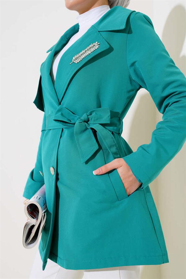 Leaf Stone Cape Trench Coat Petrol