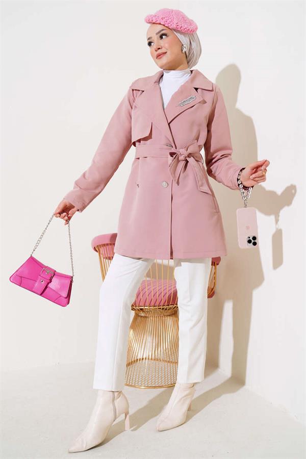 Leaf Stone Cape Trench Coat Powder