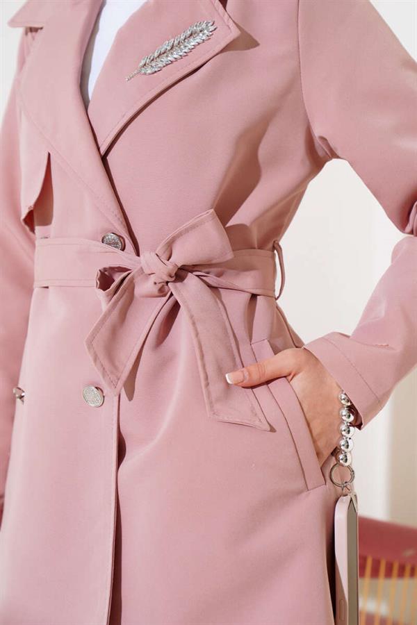 Leaf Stone Cape Trench Coat Powder