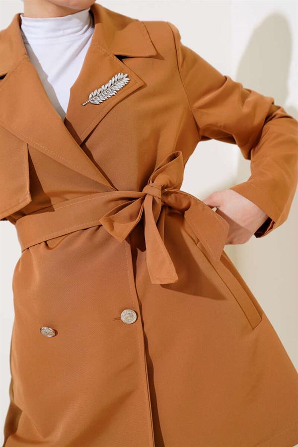 Leaf Stone Cape Trench Coat Tan