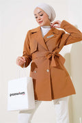 Leaf Stone Cape Trench Coat Tan