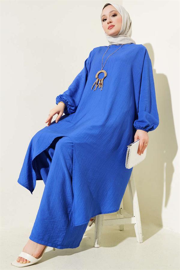 Bat Sleeve Asymmetric Cut 2 Piece Set Saxe
