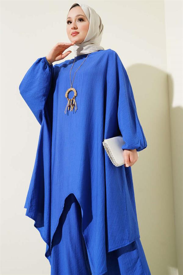 Bat Sleeve Asymmetric Cut 2 Piece Set Saxe