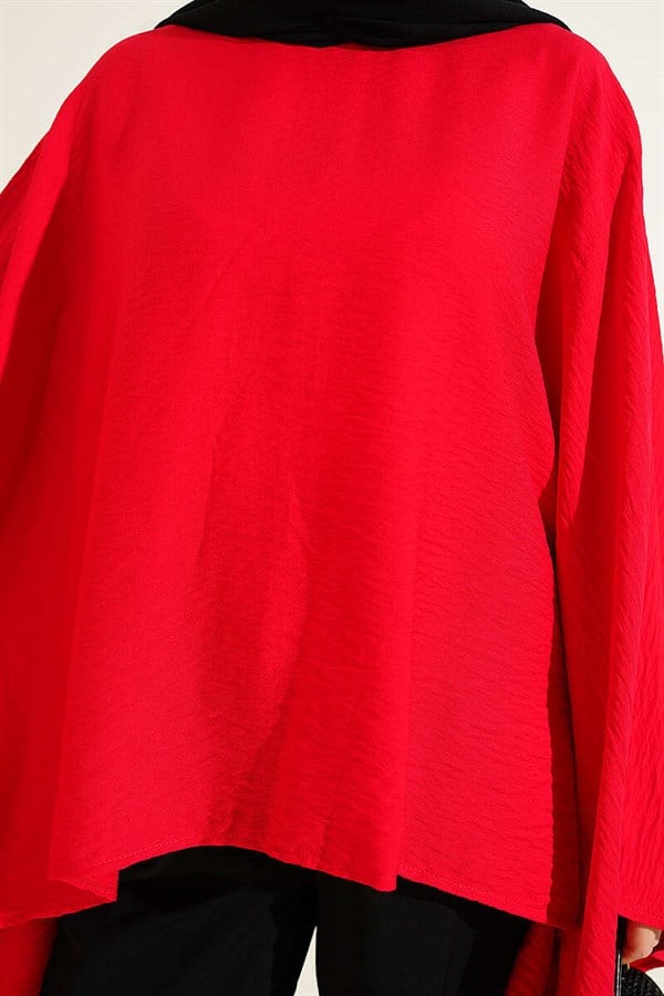 Batwing Sleeve Basic Blouse Red