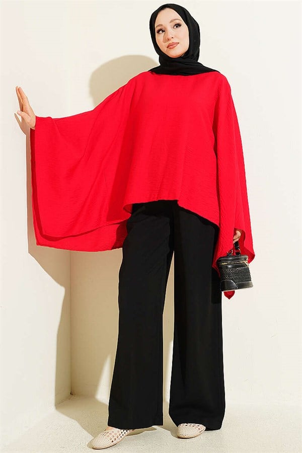 Batwing Sleeve Basic Blouse Red