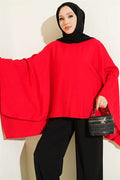 Batwing Sleeve Basic Blouse Red