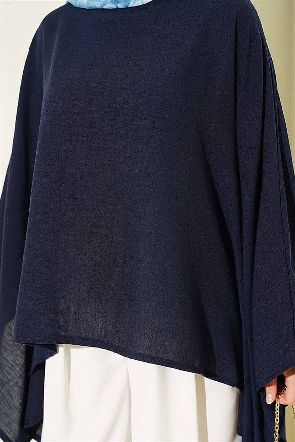 Batwing Sleeve Basic Blouse Navy Blue