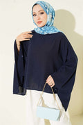 Batwing Sleeve Basic Blouse Navy Blue