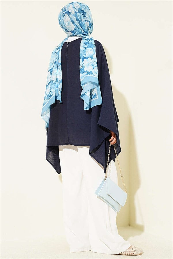 Batwing Sleeve Basic Blouse Navy Blue