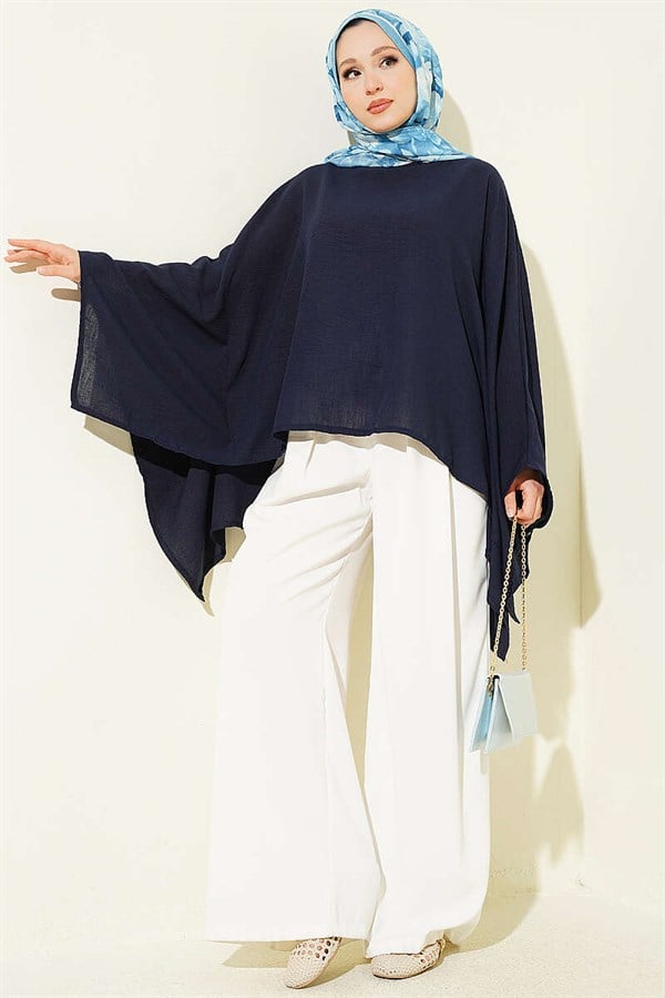 Batwing Sleeve Basic Blouse Navy Blue
