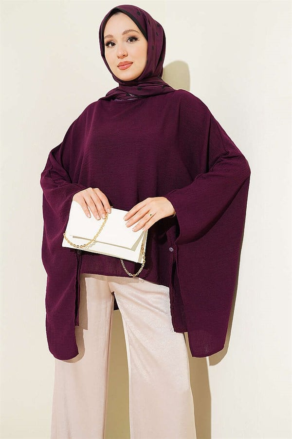 Batwing Sleeve Basic Blouse, Plum