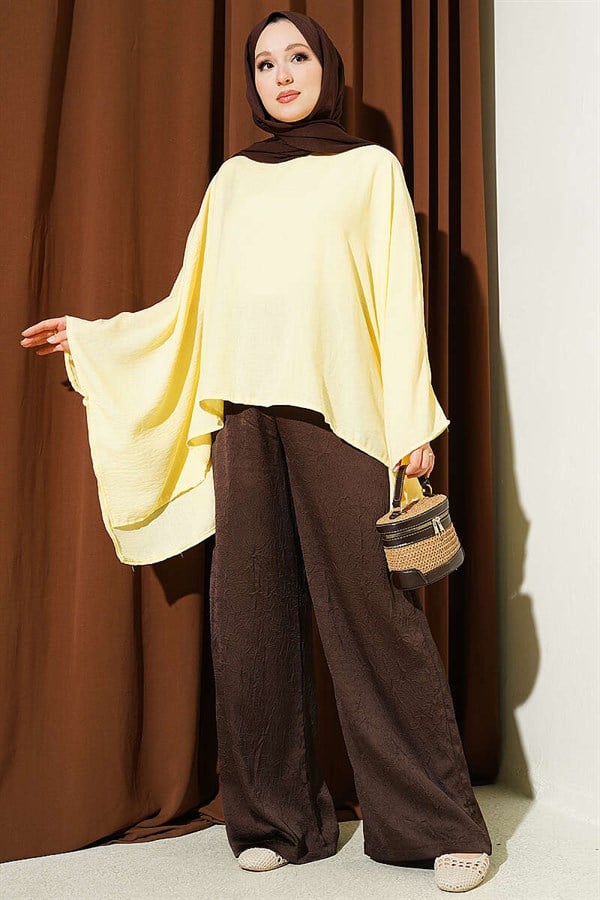 Batwing Sleeve Basic Blouse Yellow