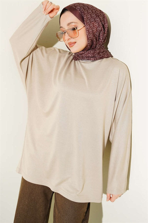 Bat Sleeve Basic Loysa Tunic Beige