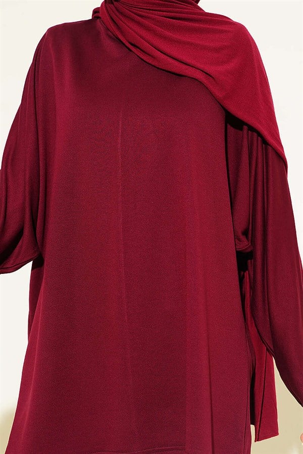 Bat Sleeve Basic Loysa Tunic Claret Red