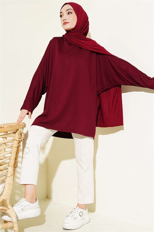 Bat Sleeve Basic Loysa Tunic Claret Red