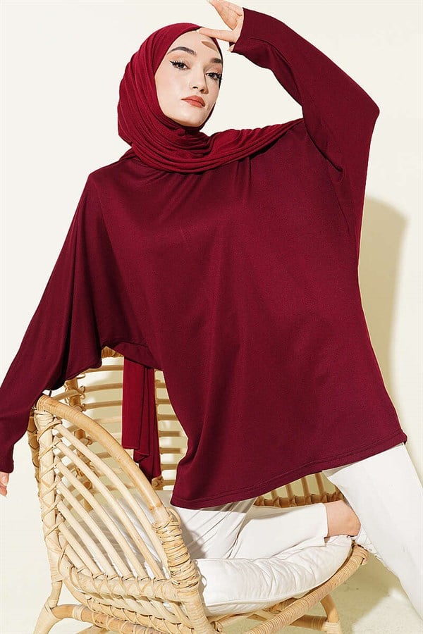 Bat Sleeve Basic Loysa Tunic Claret Red