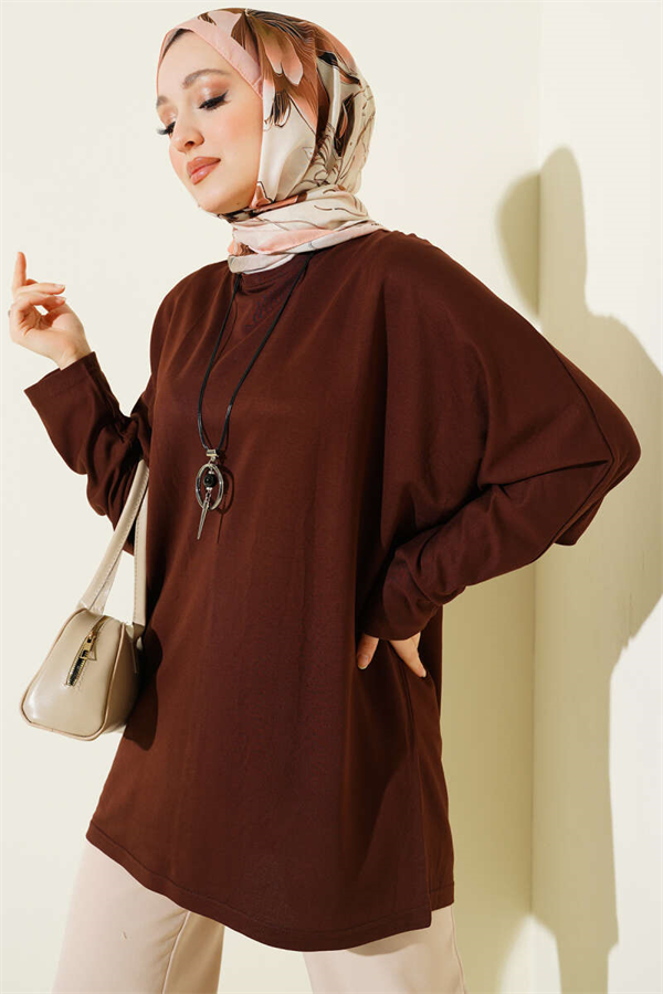 Batwing Sleeve Basic Loisha Tunic Brown