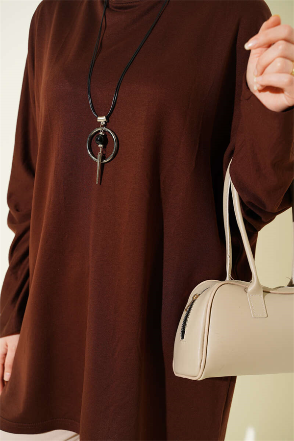 Batwing Sleeve Basic Loisha Tunic Brown