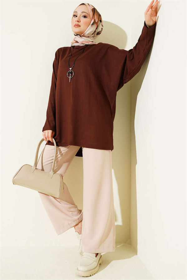 Batwing Sleeve Basic Loisha Tunic Brown