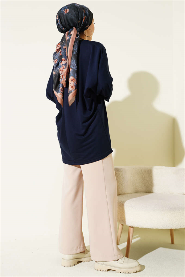 Batwing Sleeve Basic Loisha Tunic Navy Blue